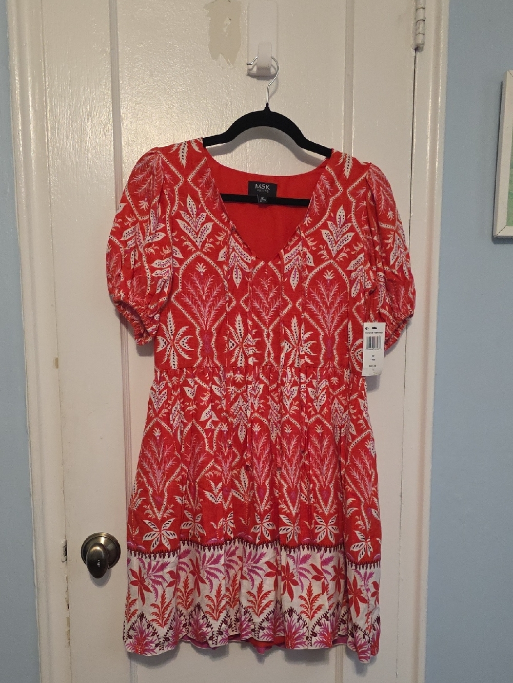 MSK Petite Bright Red V-Neck Dress
